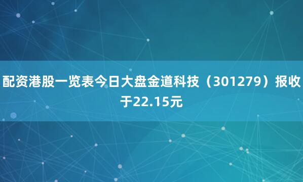 配资港股一览表今日大盘金道科技（301279）报收于22.15元